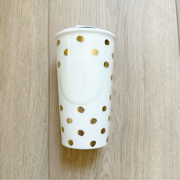 Starbucks Other - Starbucks Gold Polka Dot Ceramic Travel Tumbler